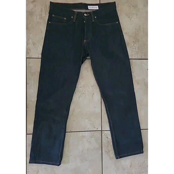 Gustin Jeans Mens 31 X 28 Dark Wash Slim Raw Straight Denim Button Fly - Picture 1 of 8